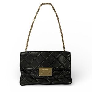 Michael Kors Black Quilted Shoulder Bag with Gold Chain Strap, Small Size 10”x7”